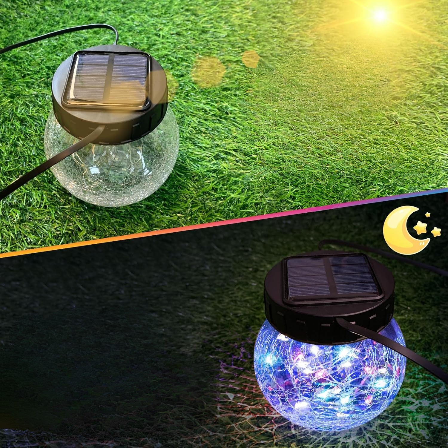 Závěsná solární lampa — elegance ve skleněném provedení