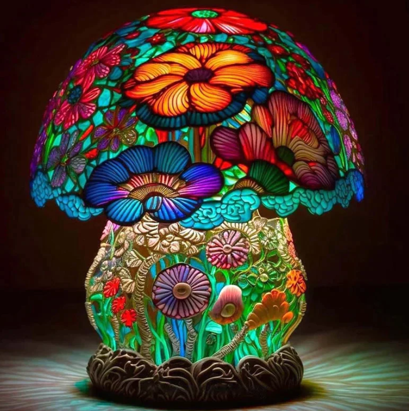 穏やかなステンドグラスのランプ – 柔らかな光と温かい雰囲気 