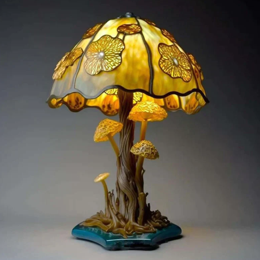 穏やかなステンドグラスのランプ – 柔らかな光と温かい雰囲気 