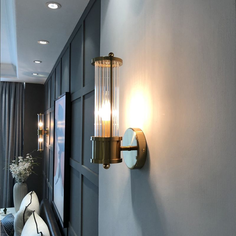 Moderne cylindrisk vægarmatur - Style Moderne Doré En Métal Et Verre