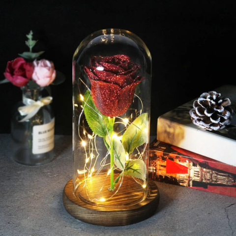 Evig Blomst Under LED-klokke – Poetisk og Lysende Sjarm 