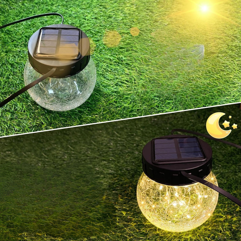 Lanterna Solare Sospesa — Eleganza In Vetro Crepato 