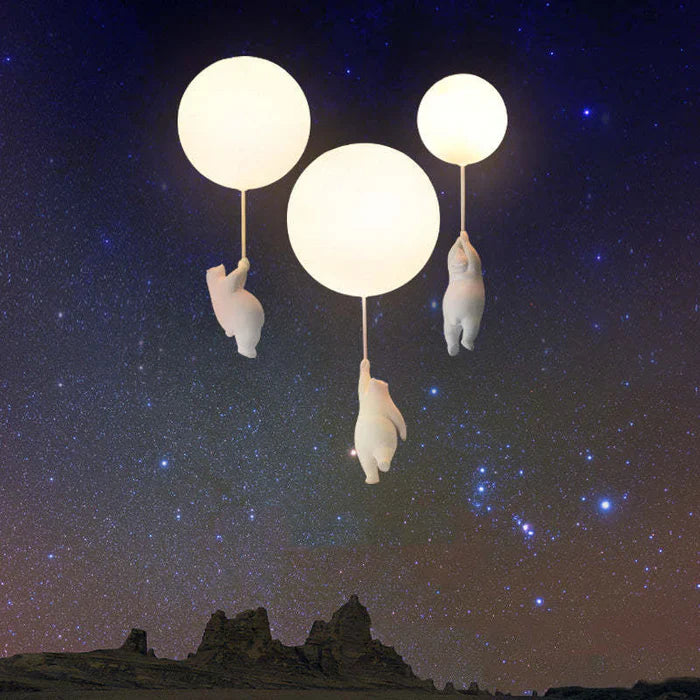 Children's Ceiling Light — Hanging Bears with Glowing Balloons 