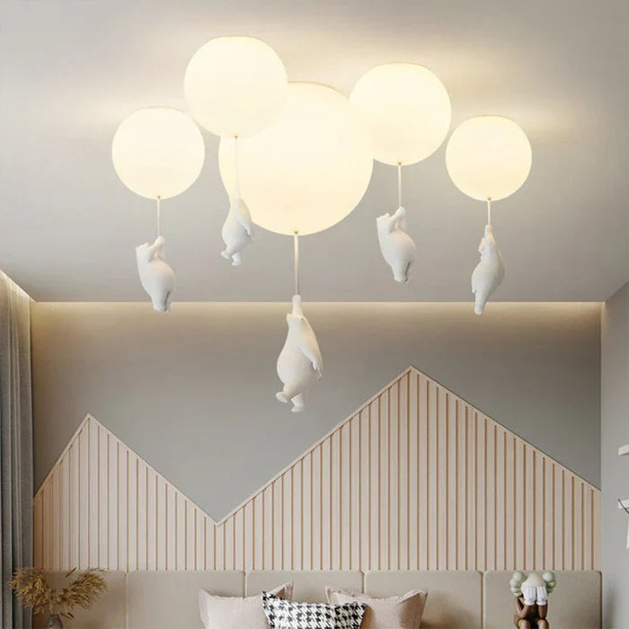 Children's Ceiling Light — Hanging Bears with Glowing Balloons 
